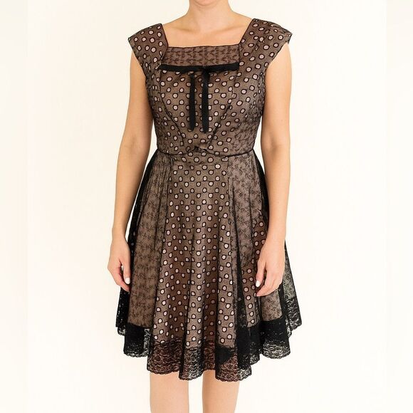 Anthropologie Eva Franco Black Lace Swing Dress Sleeveless Elegant SZ 4 - Picture 1 of 12